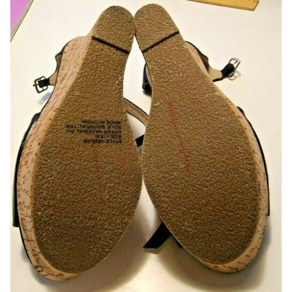 Rue 21 etc ! women size 8/9  black wedge heel open toe strappy sandals - Picture 5 of 5